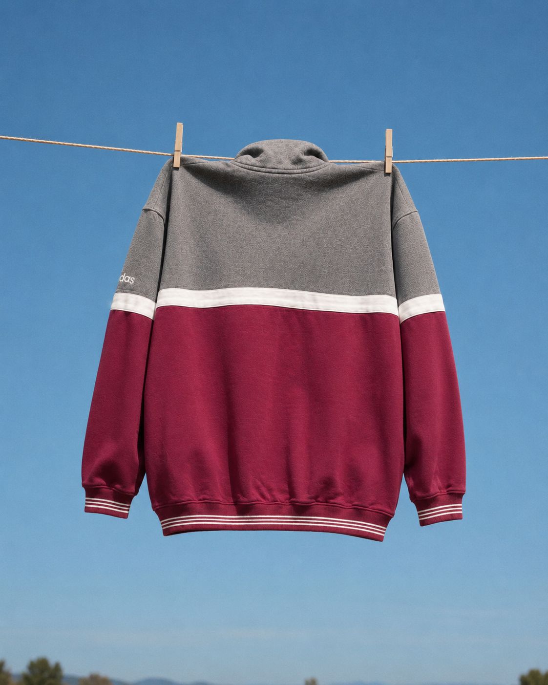 Vintage Adidas Track Jacket Grey Burgundy Full Zip Sweatshirt Retro Sportswear