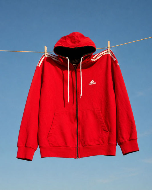 Vintage Adidas Red Zip Up Hoodie 3 Stripes Track Jacket Sweatshirt Y2K Sportswear